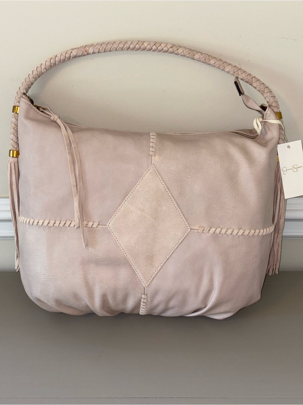 Jessica Simpson Blush Braided-Handle Shoulder Bag with Tassels